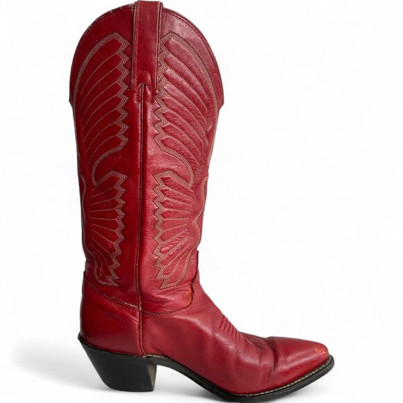 Texas Red Leather Western Cowboy Cowgirl Boots Women's 6.5 M - Picture 7 of 14